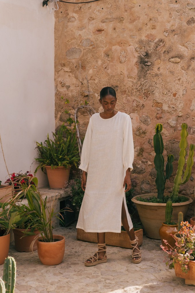 AMALIA long-length linen dress in White from AmourLinen