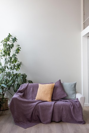 Linen waffle bed throw in Dusty Lavender from AmourLinen