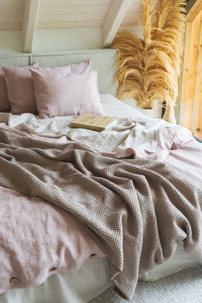 Linen waffle bed throw in Rosy Brown from AmourLinen