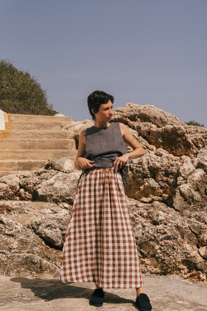 MONA long linen skirt in Mocha Gingham from AmourLinen