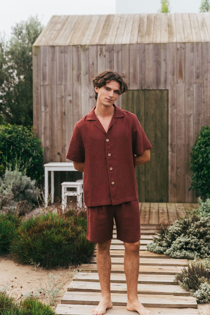 Linen loungewear shorts set ASPEN in Terracotta from AmourLinen