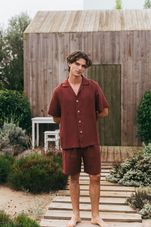 Linen loungewear shorts set ASPEN in Terracotta from AmourLinen