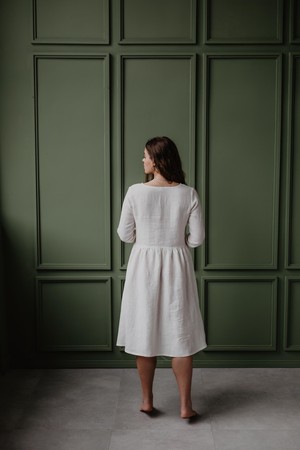 Lapland mid-length linen dress XL White from AmourLinen