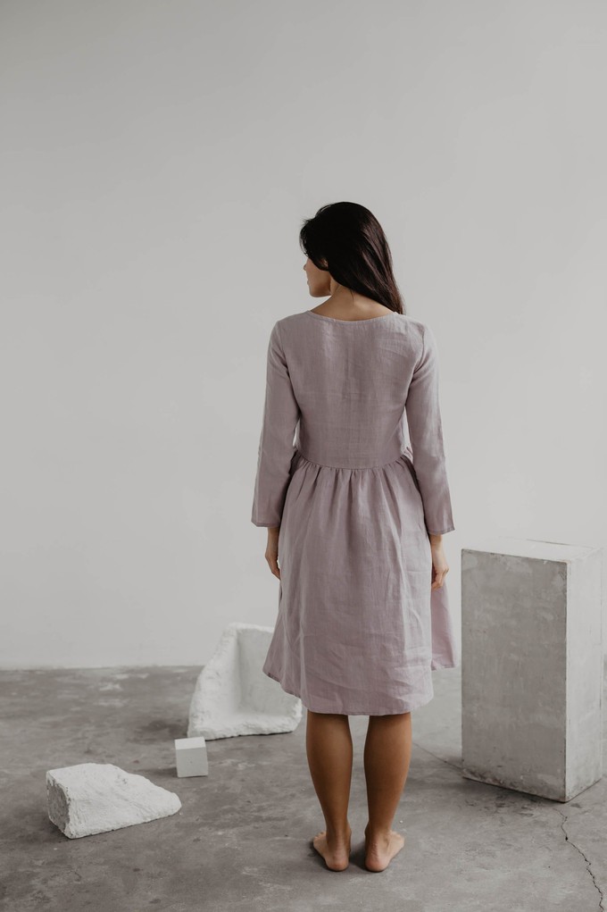 Lapland mid-length linen dress in Dusty Rose from AmourLinen