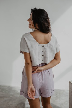 Linen crop top with buttons LISA L Cream from AmourLinen