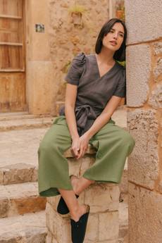 Elisa wrap linen top XXL Sage Green via AmourLinen