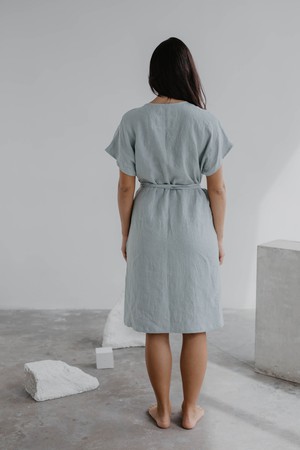 Linen wrap dress OLIVIA in Sage Green from AmourLinen