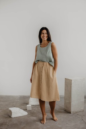 Linen skirt with buttons DAISY in Mustard from AmourLinen