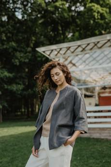 Linen oversized jacket Kyiv L Charcoal via AmourLinen