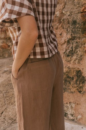 BARBORA straight linen pants in Rosy Brown from AmourLinen