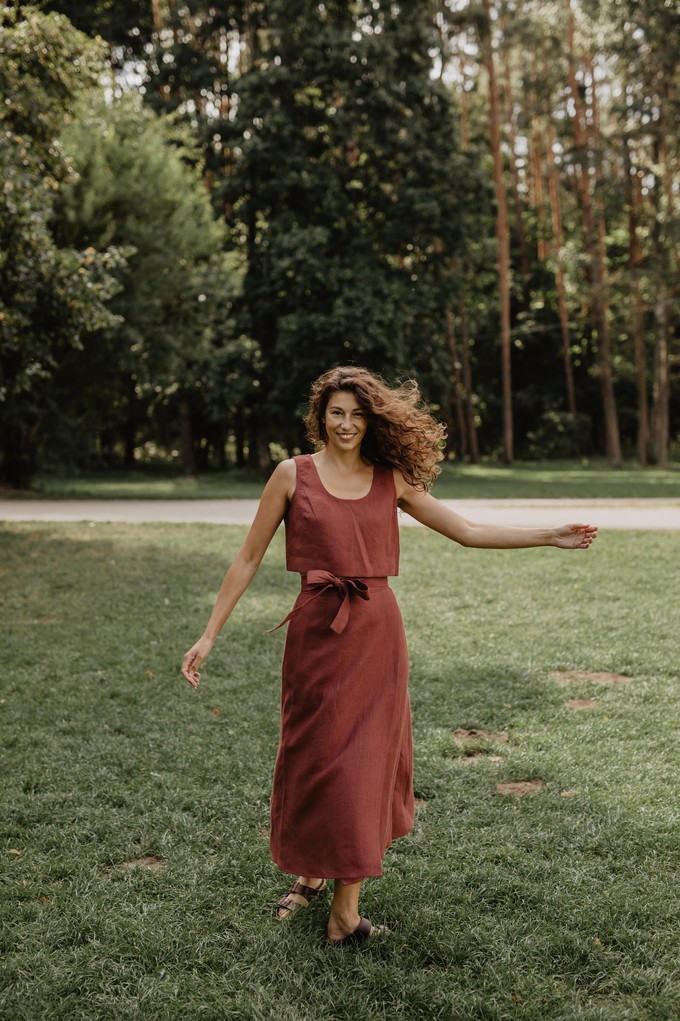 Mini linen crop top PIPPA in Terracotta from AmourLinen