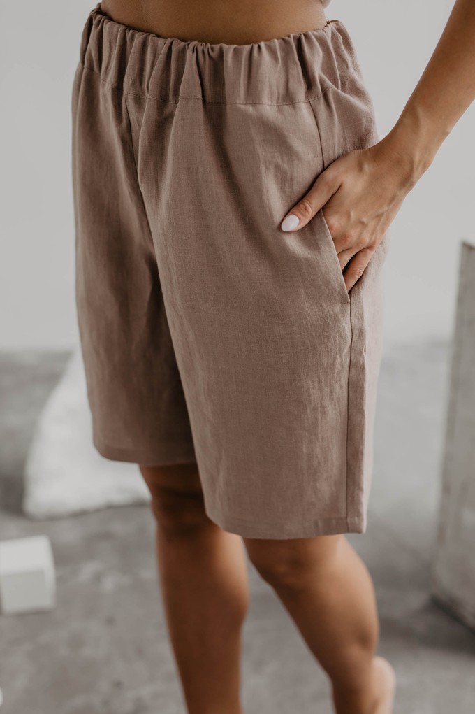 Long linen shorts MATILDA in Cream | sale from AmourLinen