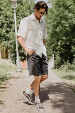 Classic linen shorts HERMES L Charcoal from AmourLinen