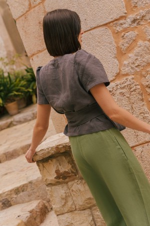 Elisa wrap linen top in Sage Green | sale from AmourLinen