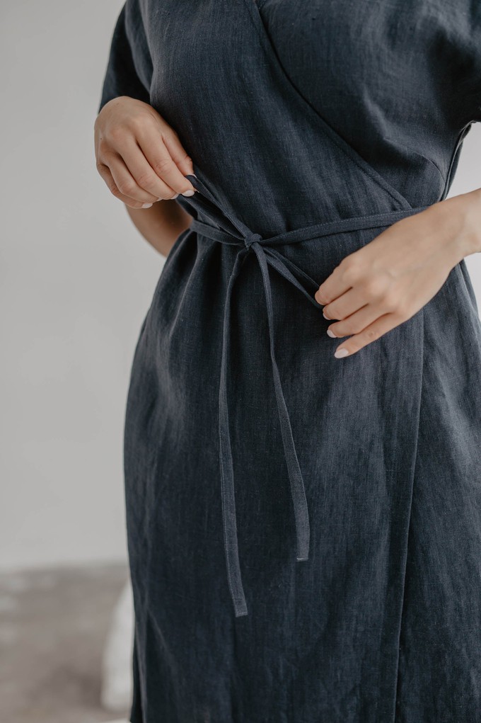 Linen wrap dress OLIVIA XL Charcoal from AmourLinen