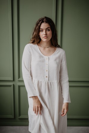 Lapland mid-length linen dress M White from AmourLinen