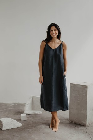 Linen long dress Jakarta S Charcoal from AmourLinen