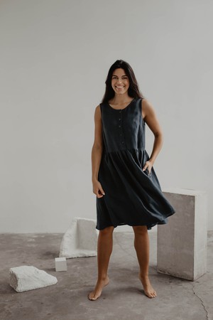 Linen sleeveless summer dress HAZEL in Charcoal from AmourLinen