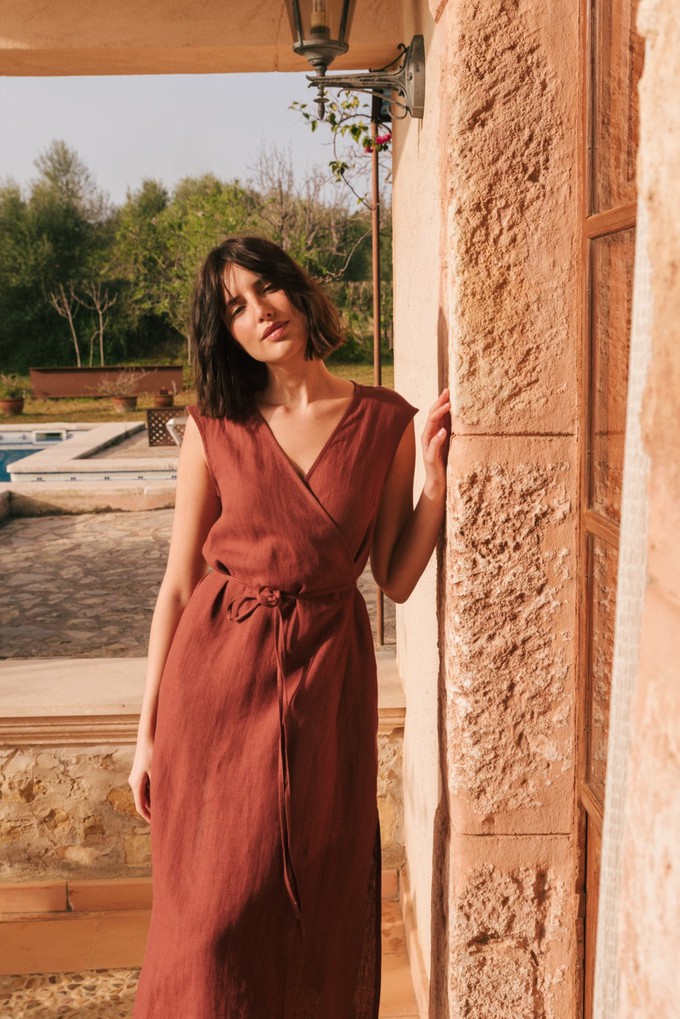 Aurora mid-length linen dress L Terracotta from AmourLinen