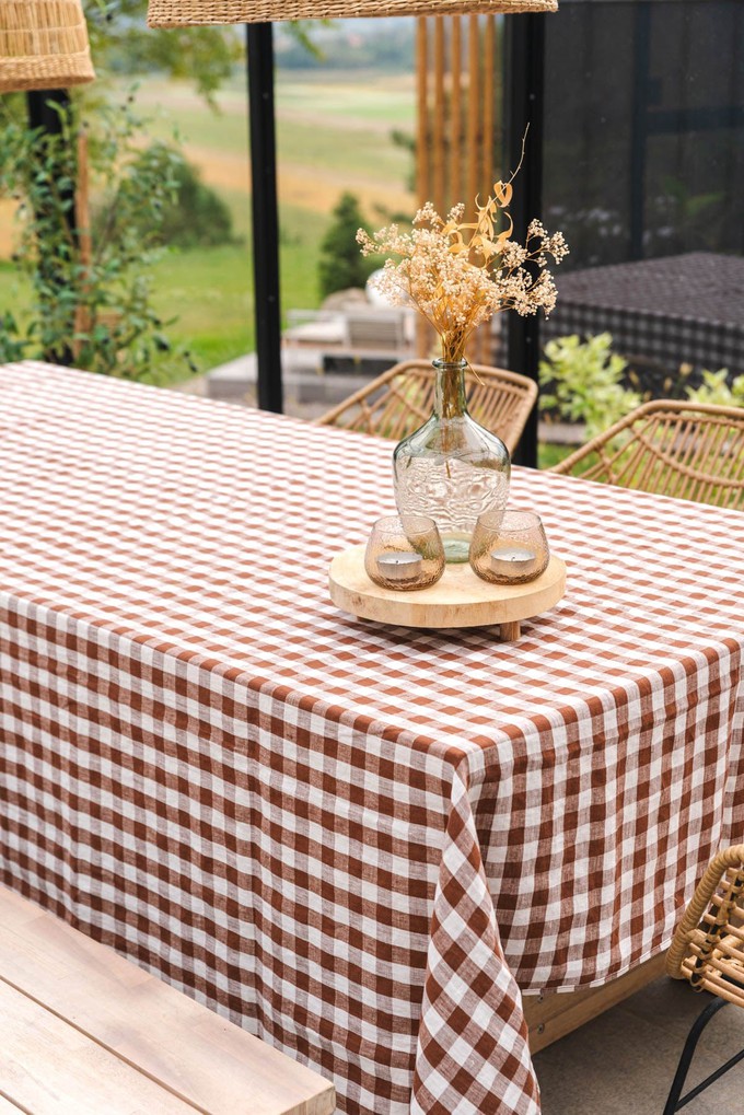 Linen tablecloth in Mocha Gingham from AmourLinen