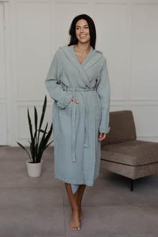 Waffle linen bathrobe Snuggle - Sage Green / Size 1 via AmourLinen