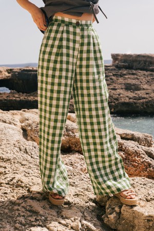 Lydia classic linen pants in Green Gingham from AmourLinen