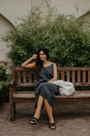 Linen long dress Jakarta in Charcoal from AmourLinen