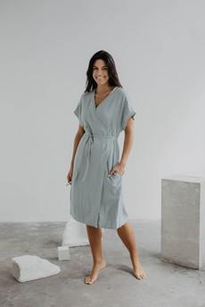 Linen wrap dress OLIVIA in Sage Green via AmourLinen