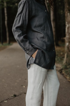 Linen oversized shirt MARRAKESH in Charcoal from AmourLinen