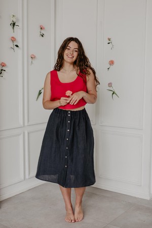 Linen skirt with buttons DAISY XXL Charcoal from AmourLinen