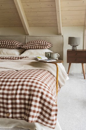 Linen bedding set in Mocha Gingham from AmourLinen