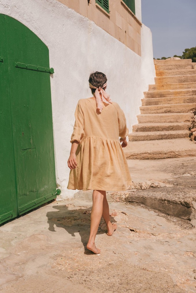 SOFIA midi-length linen dress in Mustard from AmourLinen