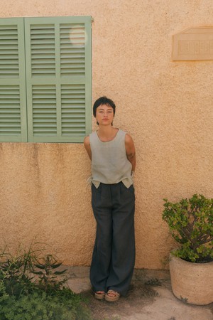 Rosie linen top with ties XXL Sage Green from AmourLinen