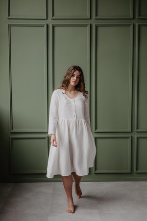 Lapland mid-length linen dress M White from AmourLinen