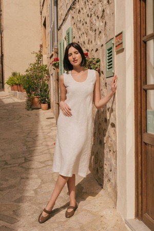 Ines slip midi linen dress XL Cream from AmourLinen