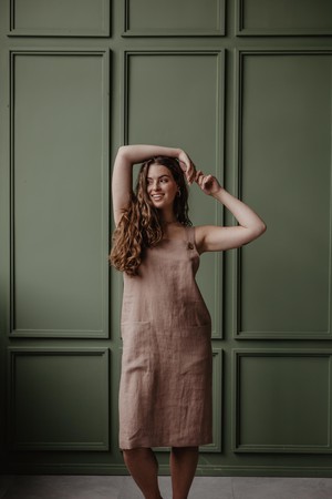 Linen apron dress JADE L Rosy Brown from AmourLinen