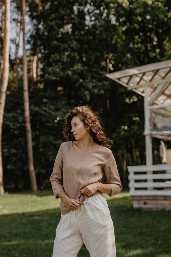 Riga linen top 3/4 sleeves S Rosy Brown from AmourLinen