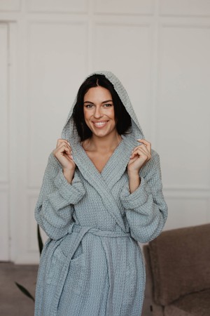 Waffle linen bathrobe Snuggle - Sage Green / Size 2 from AmourLinen