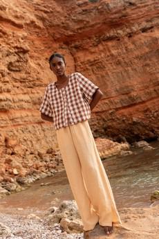 LEAH wide linen pants with slits in Mustard via AmourLinen