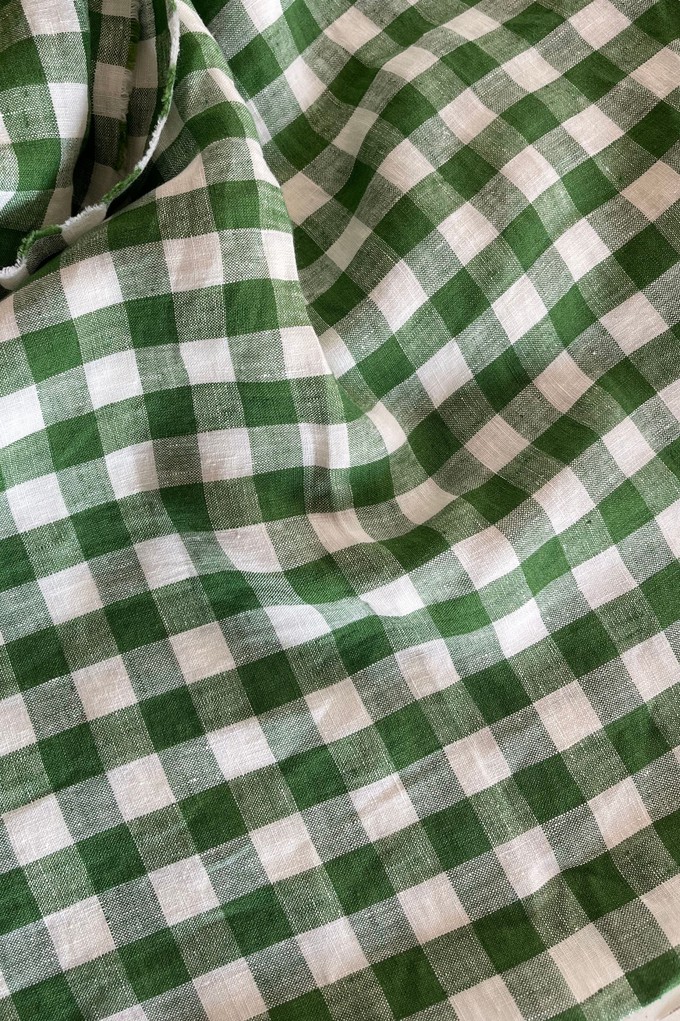 Rosie linen top with ties XL Green Gingham from AmourLinen