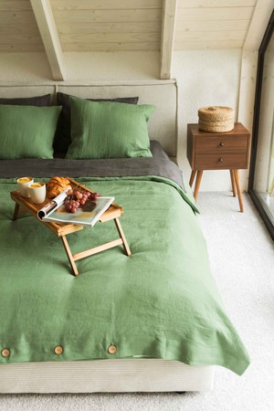 Linen duvet cover in Matcha Green from AmourLinen