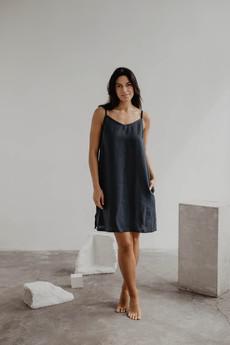 Linen slip dress ZOE in Charcoal via AmourLinen