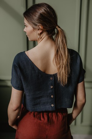 Linen crop top with buttons LISA in Terracotta from AmourLinen