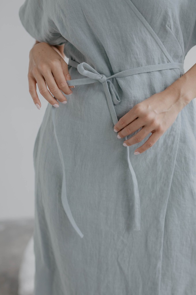 Linen wrap dress OLIVIA in Sage Green from AmourLinen