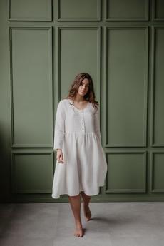 Lapland mid-length linen dress in White via AmourLinen