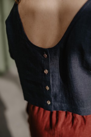 Linen crop top with buttons LISA in Terracotta from AmourLinen