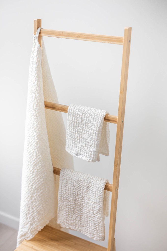 Linen waffle towel set in White (3 pcs) from AmourLinen