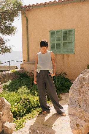 Lydia classic linen pants in Charcoal from AmourLinen