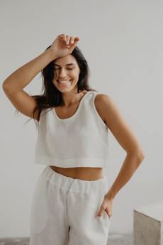 Mini linen crop top PIPPA in White via AmourLinen