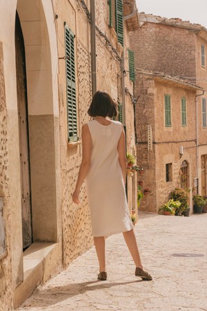 Ines slip midi linen dress XL Cream from AmourLinen